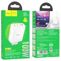 Сетевое зарядное  100W устройство Hoco N31 USB + 3 Type-C, GAN PD 100W, QC 3.0, белый